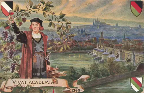 AK Prag Studentika Vivat Acvademia Böhmen ungelaufen Postkarte