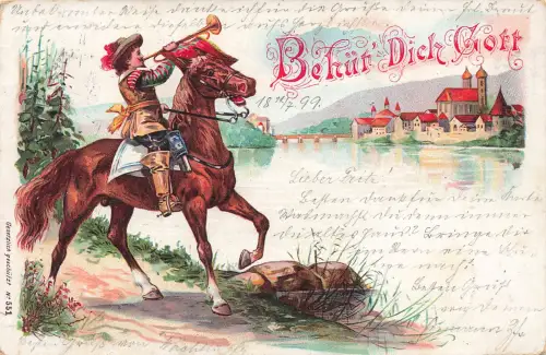 AK Bad Säckingen Trompeter auf Pferd Baden-Württemberg 1899 Postkarte Litho