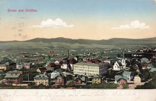 AK Grottau Stadtansicht Böhmen 1914 gelaufen Postkarte