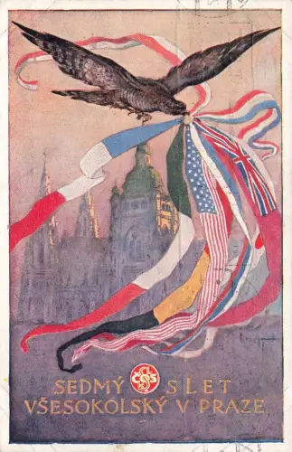 AK Prag Sedmý slet Všesokolský v Praze Sokol-treffen Böhmen 1920 Postkarte