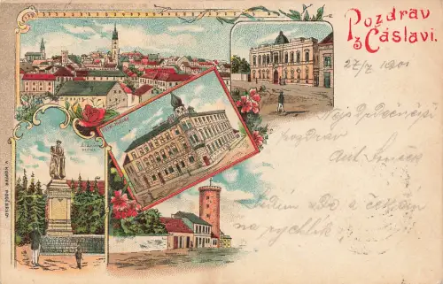 AK Čáslavi Tschaslau Hotel Denkmal Böhmen 1901 gelaufen Postkarte Litho
