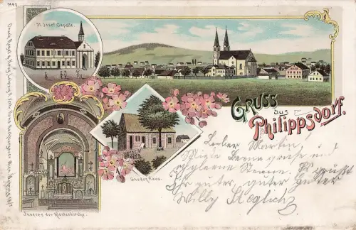 AK Philippsdorf Kapelle Gnadenhaus Klosterkirche Böhmen 1898 Postkarte Litho