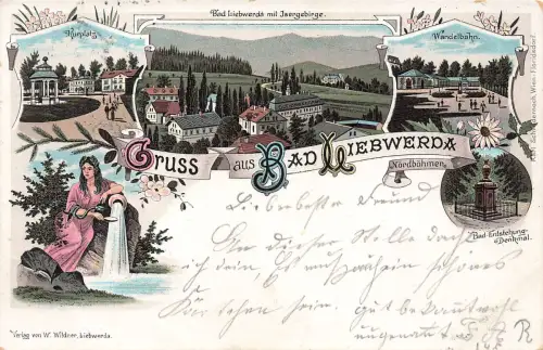 AK Bad Liebenwerda Kurplatz Wandelbahn Denkmal Böhmen 1899 Postkarte Litho