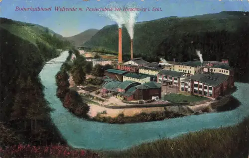AK Hirschberg Boberhalbinsel Weltende Papierfabrik Schlesien Postkarte
