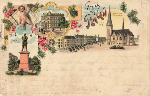 AK Plauen Pauluskirche Bismarck Denkmal Sachsen Vogtland 1901 Postkarte Litho