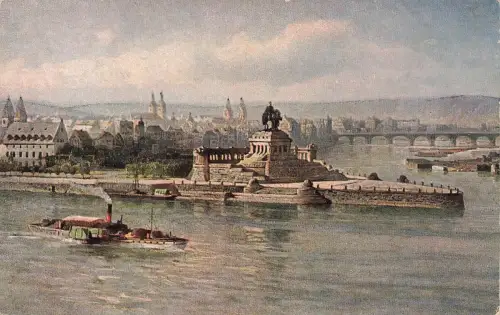 AK Koblenz Deutsches Eck Kaiser Wilhelm Denkmal Rheinland-Pfalz Postkarte