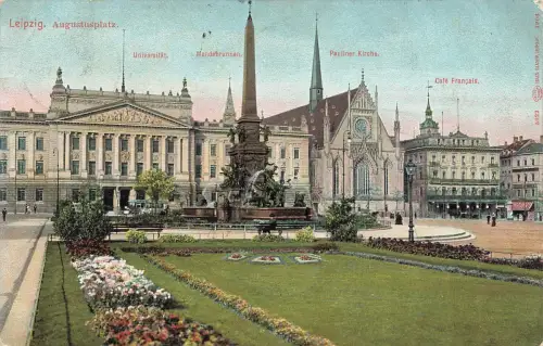 AK Leipzig Augustusplatz Universität Kirche Sachsen 1906 gelaufen Postkarte