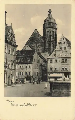 AK Pirna Markt Stadtkirche Sachsen ungelaufen Postkarte