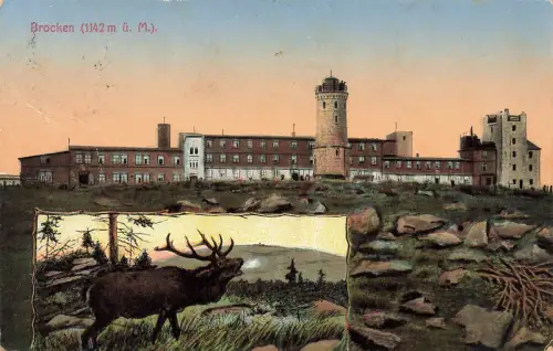 AK Brocken Hotel Rothirsch Sachsen-Anhalt 1916 gelaufen Postkarte