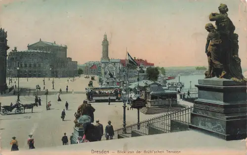 AK Dresden Trinkhalle Straßenbahn Treppen Brühlschen Terasse Sachsen Postkarte