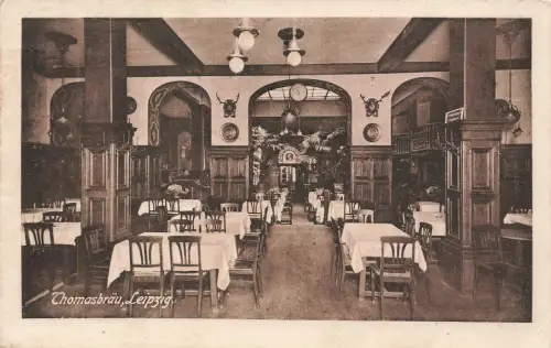 AK Leipzig Brauerrei Gaststätte Thomasbräu Innenansicht Sachsen 1926 Postkarte