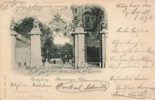 AK Würzburg Rennweger Thor Bayern 1898 gelaufen Postkarte