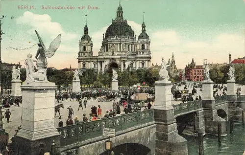 AK Berlin Schlossbrücke Dom Pferdekutschen Berlin 1911 gelaufen Postkarte