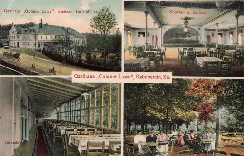 AK Rabenstein Gasthaus Goldener Löwe Innenansicht Garten Sachsen 1916 Postkarte