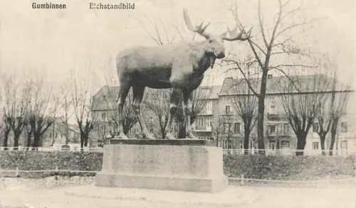AK Gumbinnen Goesev Elchstandbild Denkmal Ostpreussen unnglaufen Postkarte