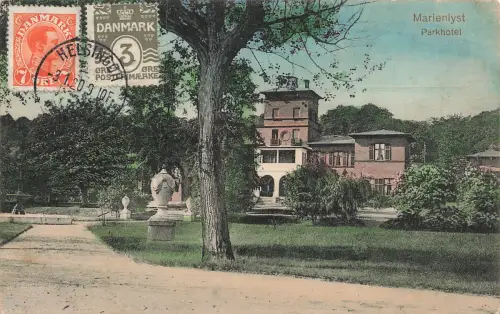 AK Marienlyst Parkhotel Parkanlage Dänemark 1920 gelaufen Postkarte