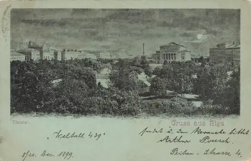 AK Riga Theater Mond Lettland 1899 gelaufen Mondscheinkarte