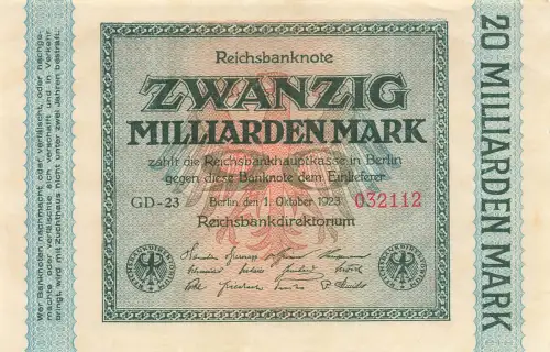 Reichsbanknote 20 Milliarden 1.10.1923 Mark DEU-137g Kassenfrisch / UNC