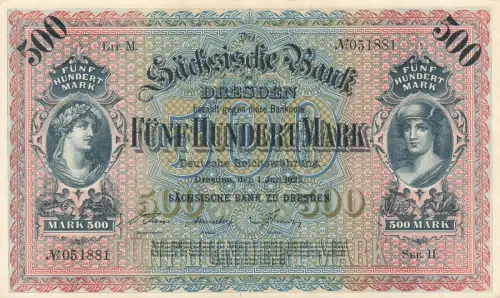 Sächsische Bank zu Dresden 500 Mark 1.7.1922 SAX-10b