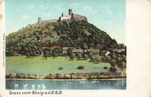 AK Daubaer Berglande Bösig Burgruine Bezděz Sudetenland ungelaufen Postkarte