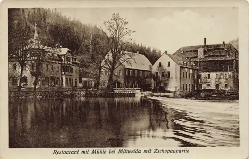 AK Mittweida Restaurant Mühle Zschopaupartie Sachsen ungelaufen Postkarte