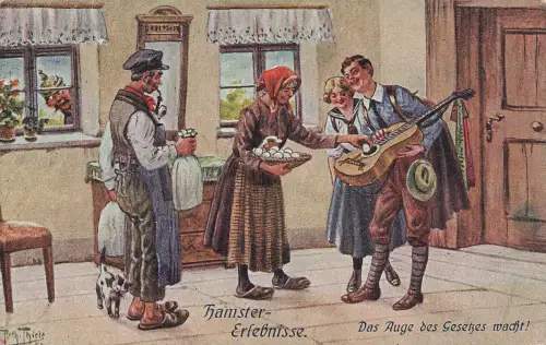 AK 1.WK Hamster Erlebnisse Das Auge des Gesetzes wacht A. Thiele 1918 Patriotika