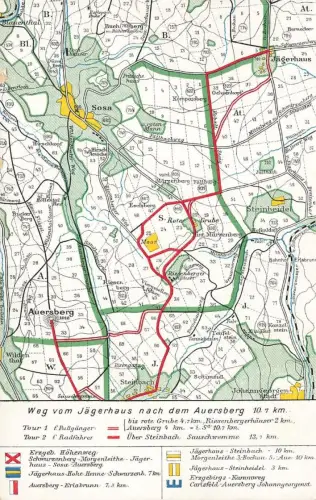 AK Erzgebirge Wanderkarte Auerberg Jägerhaus Sosa Sachsen ungelaufen Postkarte