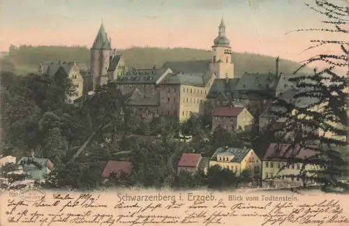 AK Schwarzenberg Ortsansicht Kirche Sachsen Erzgebirge 1902 gelaufen Postkarte