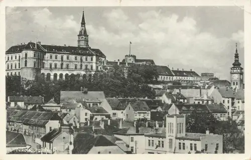 AK Nikolsburg Mikulov Stadtansicht mit Schloss Südmähren 1940 gelaufen Postkarte