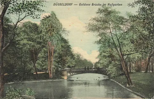 AK Düsseldorf Goldene Brücke im Hofgarten Nordrhein-Westfalen 1909 Postkarte