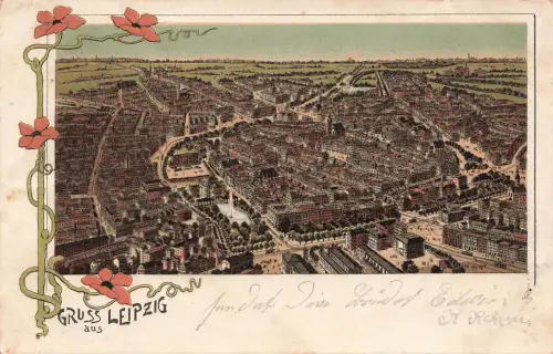 AK Leipzig Panorama Stadtansicht Sachsen 1900 gelaufen Postkarte Litho