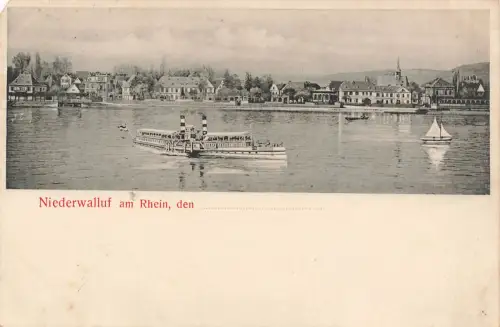AK Niderwalluf a. Rhein Segelboot Dampfschiff Hessen 1910 gelaufen Postkarte