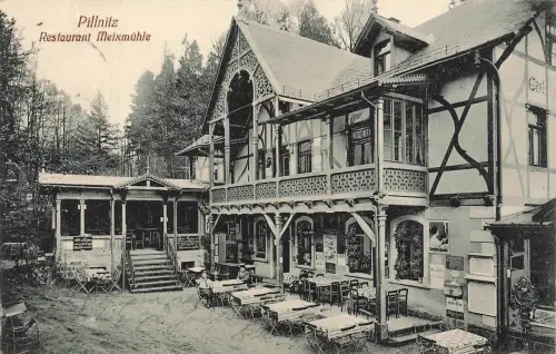 AK Pillnitz Restaurant Meixmühle Sachsen 1913 gelaufen Postkarte