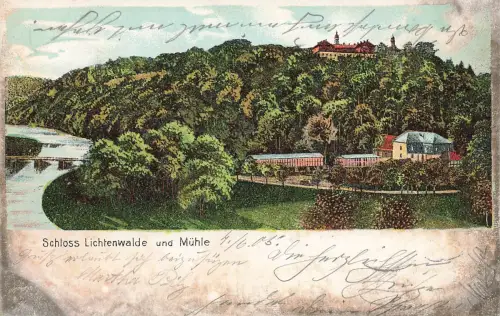 AK Lichtenwalde b. Chemnitz Schloss und Mühle Sachsen 1905 gelaufen Postkarte