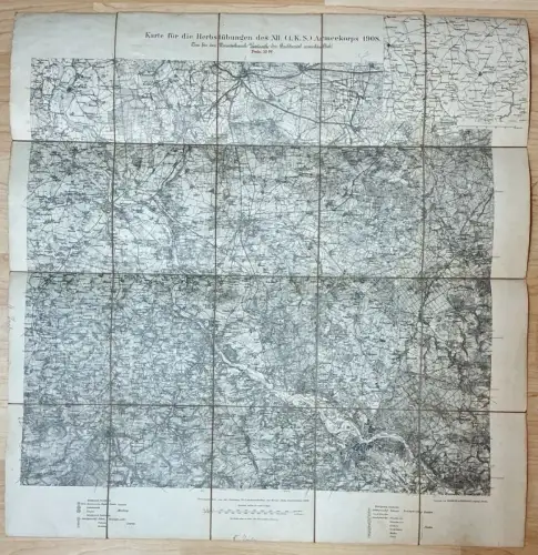 Maßstab Karte Herbstübungen des XII. 1.K.S. Armeekorps 1908 Sachsen