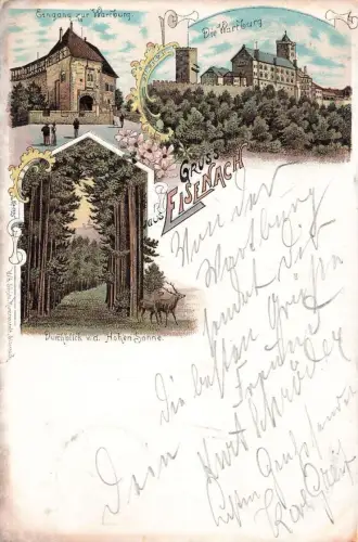 AK Eisenach Wartburg Eingang Wartburg 1898 gelaufen Postkarte Litho