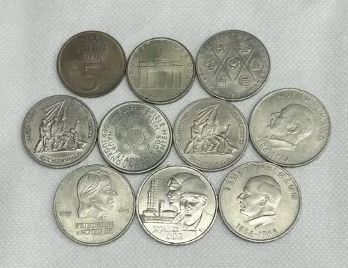 Lot/ Konvolut 10 DDR Münzen 5, 10, 20 Mark 1969 - 1979
