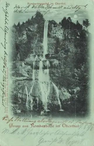 AK Romkerhalle Romkerwasserfall Okerthal Niedersachsen 1898 Mondschein Postkarte