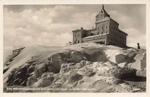 AK Schneekoppe Märchenschloss Schneegrubenbaude Winter Schlesien Postkarte