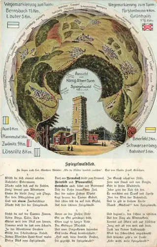 AK Panorama Wanderkarte Spiegelwald König Albert Turm Sachsen Erzgebirge