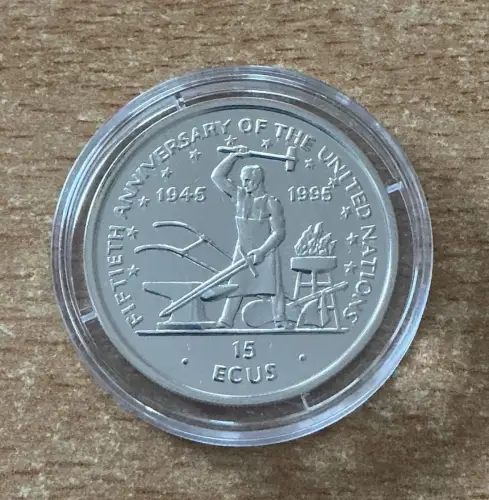 Insel Man 15 ECU 1995 Vereinte Nationen PP Silber Zertifikat