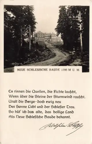 AK Riesengebirge Neue Schlesische Baude Spruchkarte Schlesien 1934 Postkarte