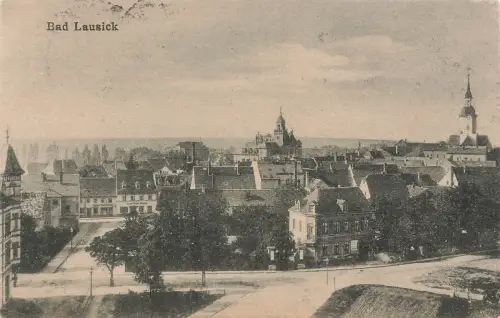 AK Bad Lausick Ortsansicht Kirche Sachsen 1923 gelaufen Postkarte