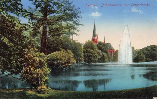 AK Leipzig Johannapark Lutherkirche Springbrunnen Sachsen 1915 Feldpostkarte