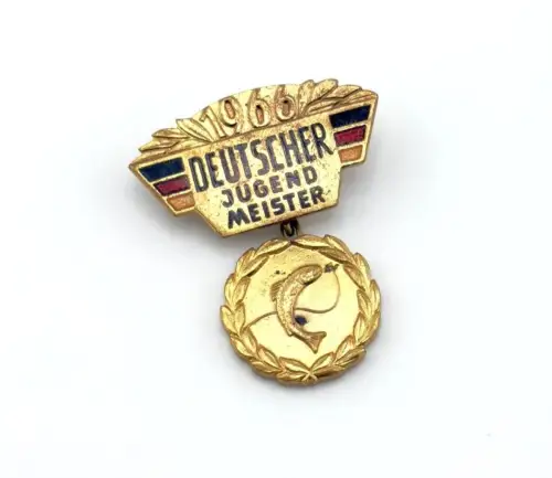 DDR Anstecknadel Deutscher Jugendmeister Sportliches Angeln 1966 goldfarben