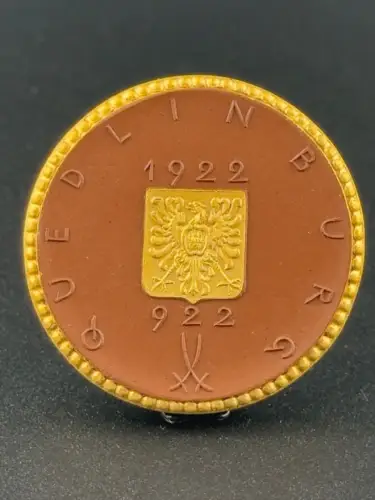 10 Mark 1922 Quedlinburg Porzellan Braun Goldrand Notgeld