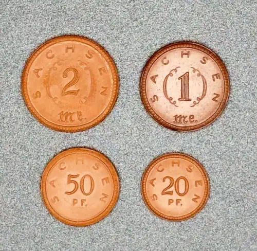 20, 50 Pfennig & 1, 2 Mark 1921 Sachsen Notgeld