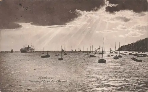 AK Hamburg Stimmungsbild Elbe Segelboote Sonnenschein Hamburg 1913 Postkarte
