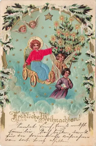 AK Weihnachten Fröhliche Weihnachten Engel Christkind 1902 Postkarte geprägt