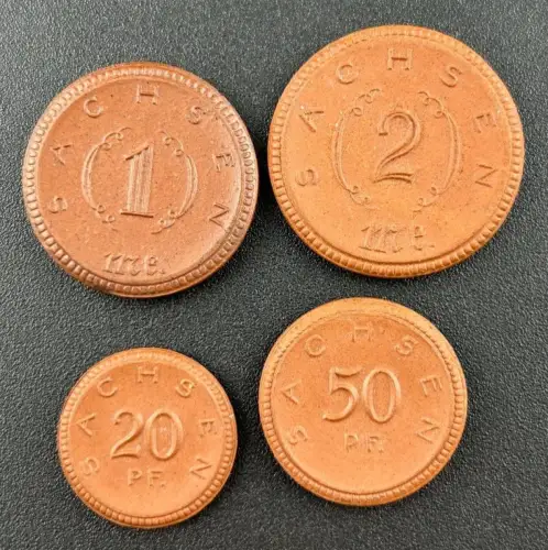 20, 50 Pfennig & 1, 2 Mark 1921 Sachsen Notgeld